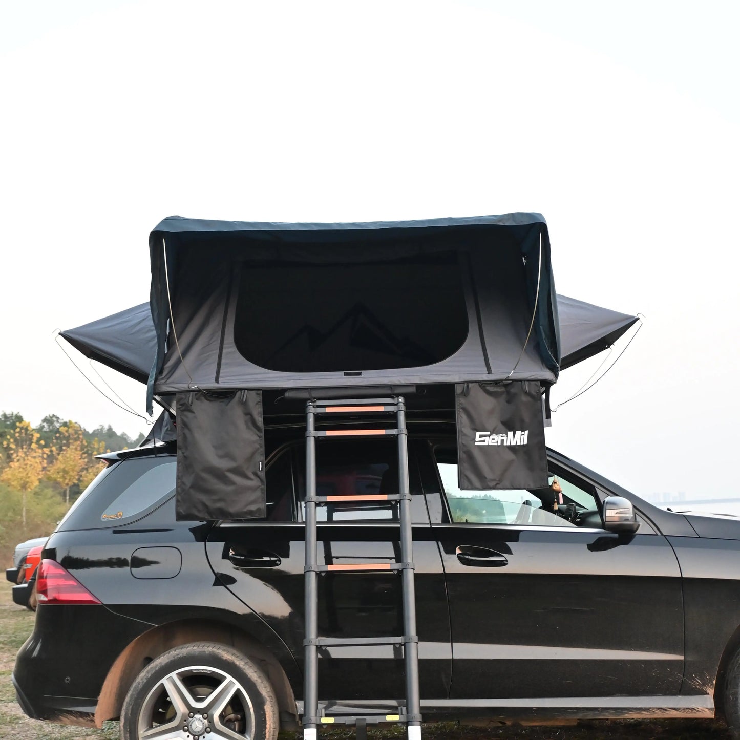 ApexTrek rooftop tent for 4WD mounted on an SUV with a sturdy ladder for easy access